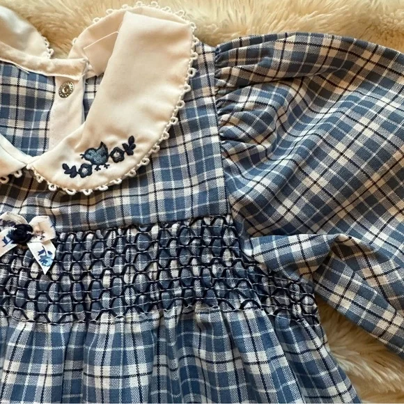Vintage Carter’s Baby Girl Collar Blue Plaid Smocked Classic Romper 12-18m - Picture 8 of 11